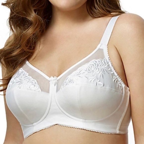 New Elila Full Figure Embroidered Microfiber Wire-Free Bra White 1301 - Picture 2 of 7